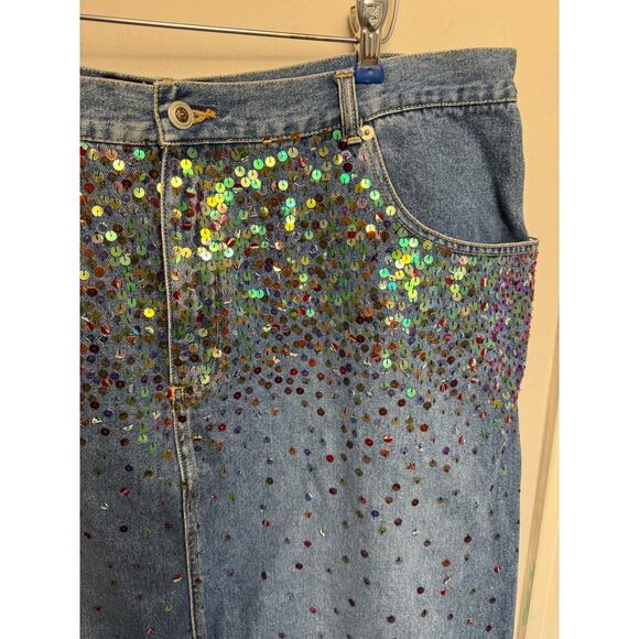 Vintage Plus Sized Just Blu Sequin Mermaid Skirt 22W Denim Back Slit 90’s - Picture 4 of 10